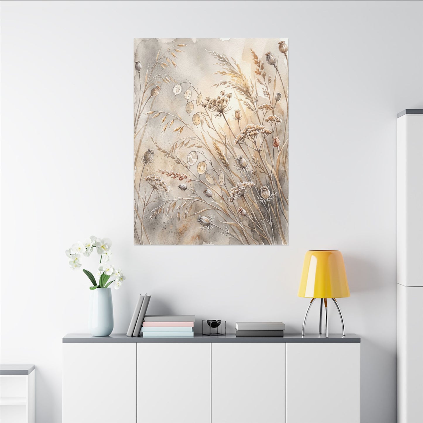 Winter Dried Flowers Watercolor Canvas Art | Warm Decor