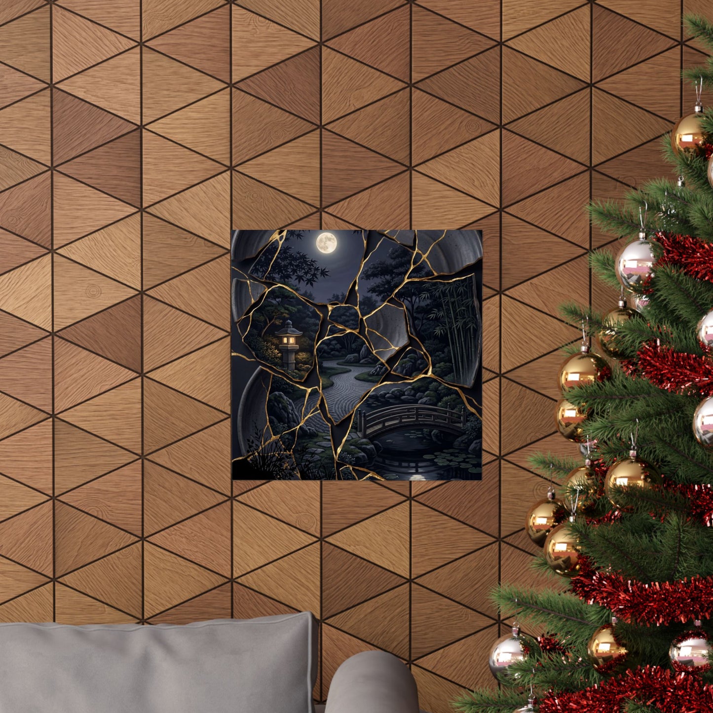 Summer Moonlit Garden Gold Repair Wall Art Print | Philosophical Decor