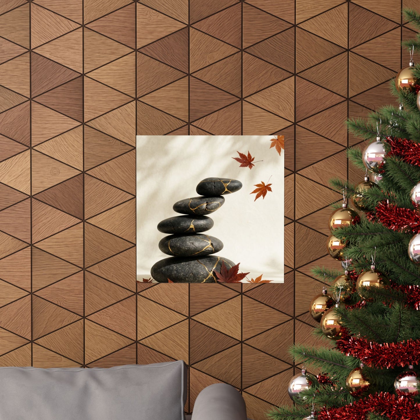River Stones Crackle Gold Wall Art Print | Philosophical Kintsugi Art