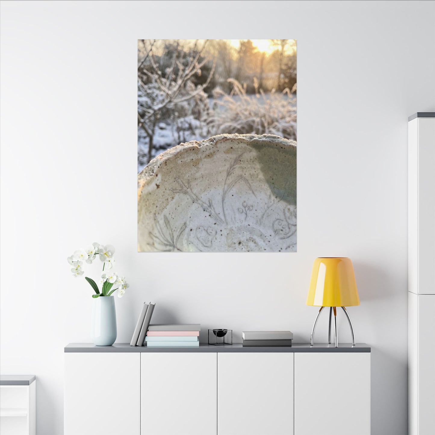 Ceramic Bowl Canvas Art | Winter Japandi Minimal Line Art