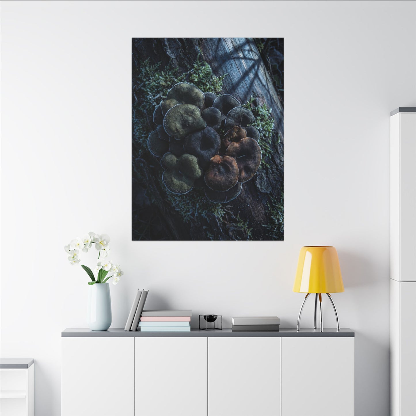 Wild Mushrooms Moody Minimal Canvas Art | Moody Dark Japandi Art