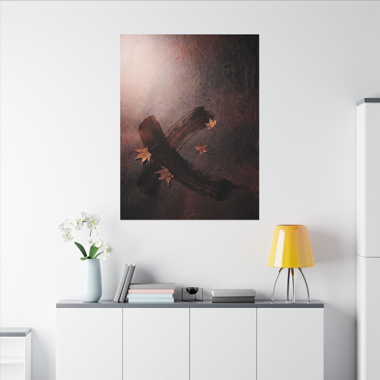 Moody Ink Brushstroke Canvas Art - Moody Minimal Dark Japandi
