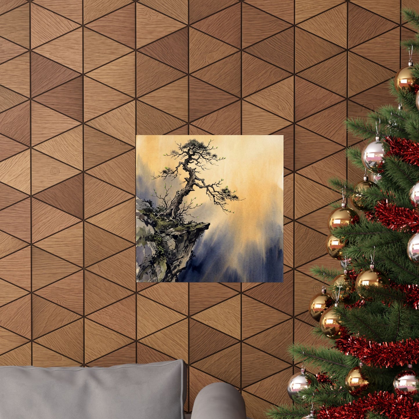 Pine Tree Wall Art Print | Spring Zen Sumi E Art