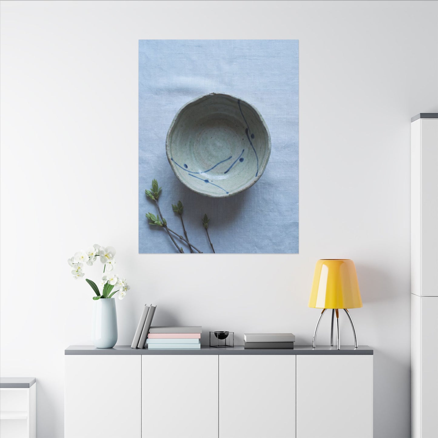 Spring Ceramic Bowl Minimal Line Canvas Art | Warm Decor