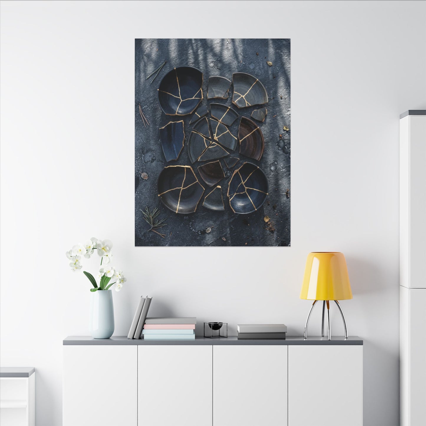Dark Japandi Broken Pottery in Dappled | Shadow Zen Canvas Art