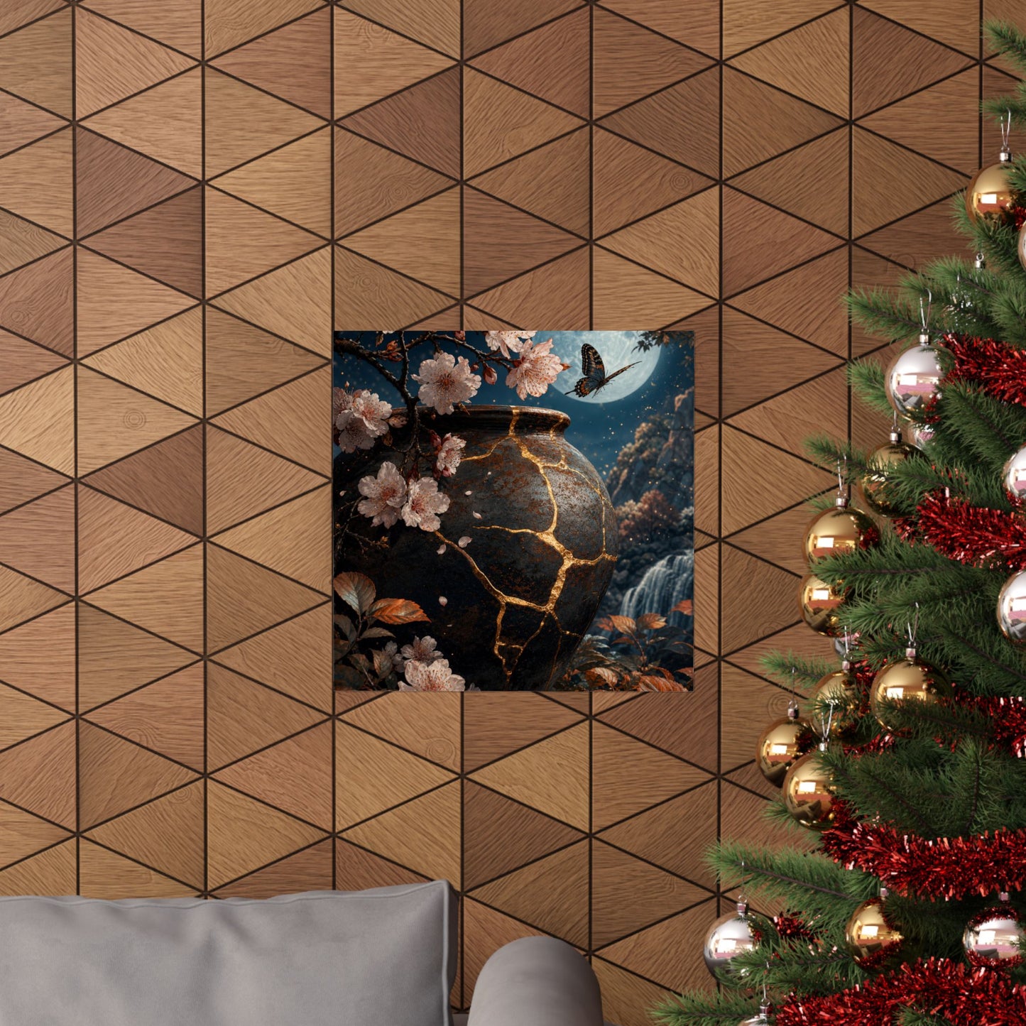 Cherry Blossom Gold Repair Wall Art Print | Beautiful Kintsugi Art