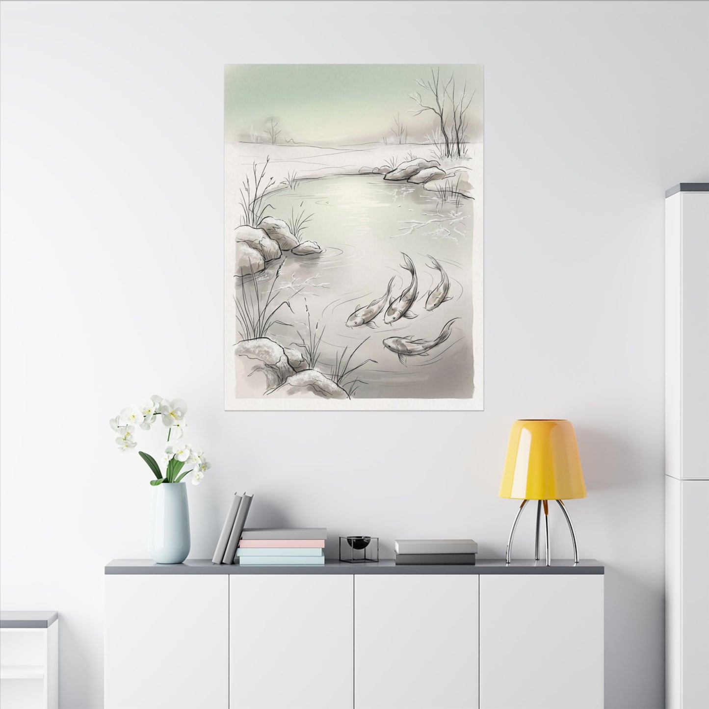 Koi Pond Minimal Line Canvas Art | Cozy Japandi Art