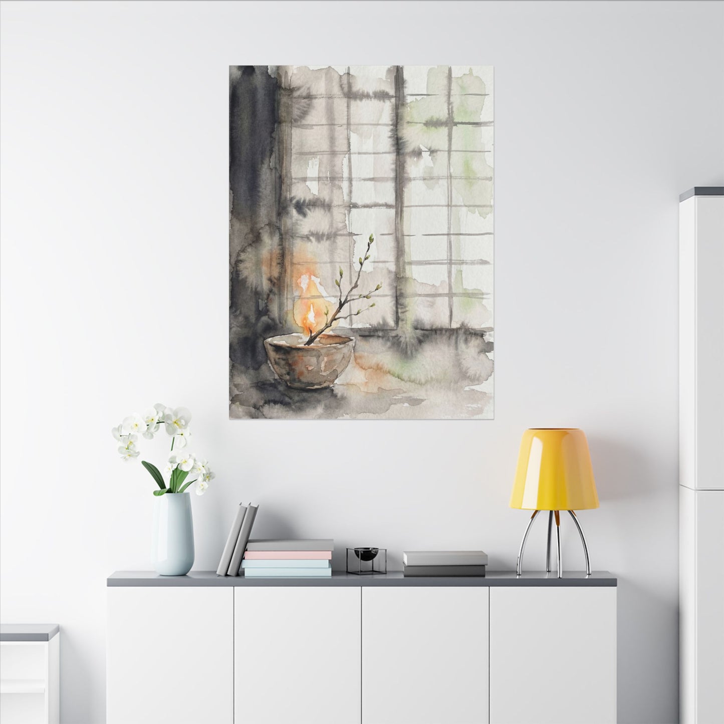 Shoji Screen Canvas Art | Spring Japandi Watercolor Art