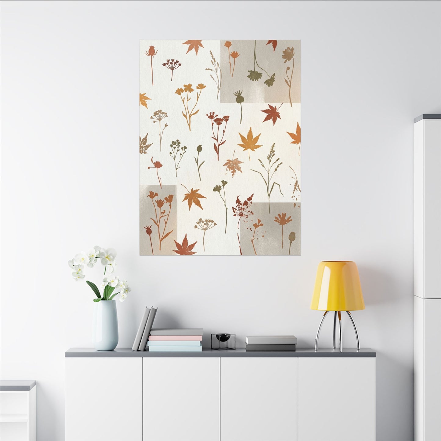 Autumn Dried Flowers Japanese Pattern Canvas Art | Elegant Decor