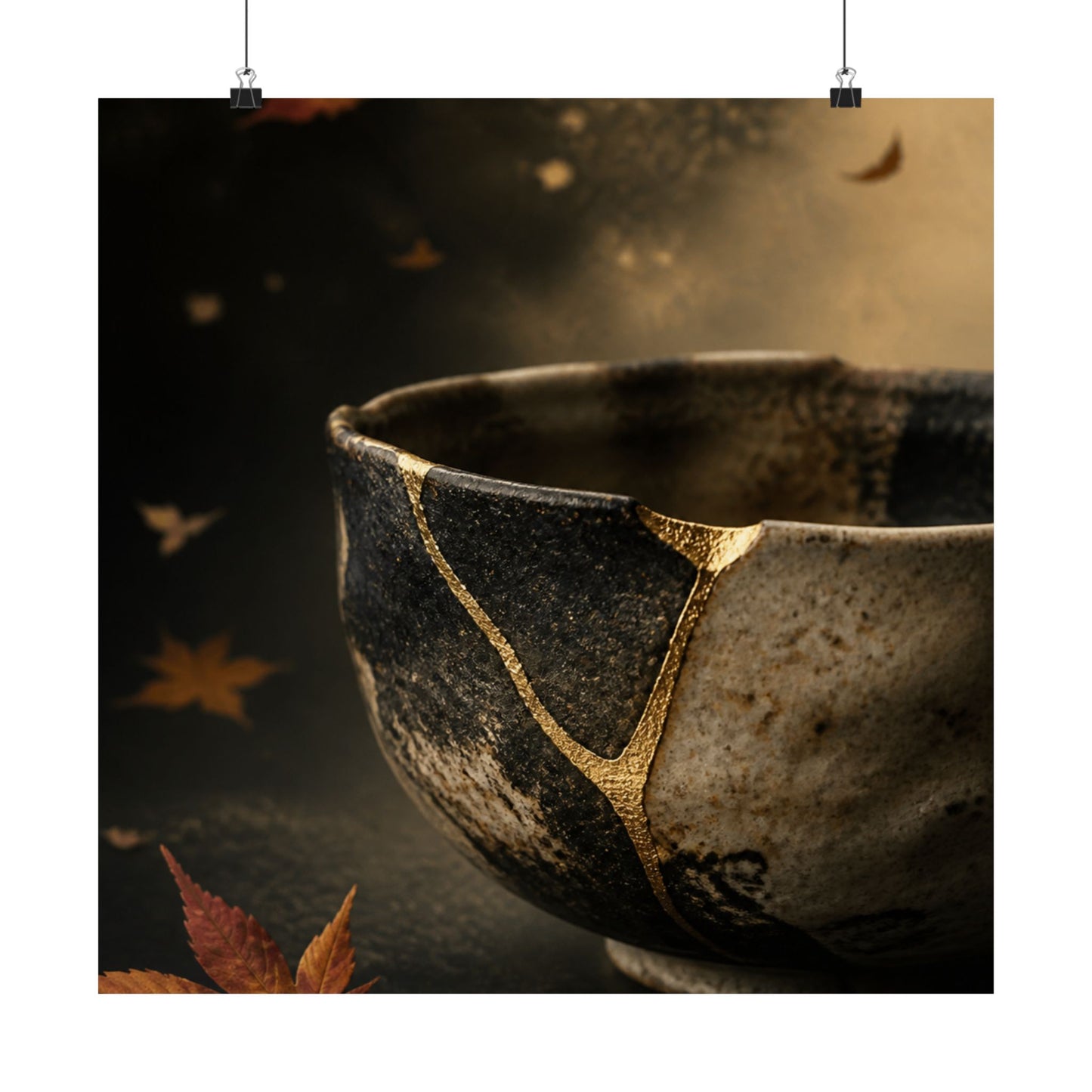 Ma Ceramic Bowl Wall Art Print - Kintsugi Crackle Gold
