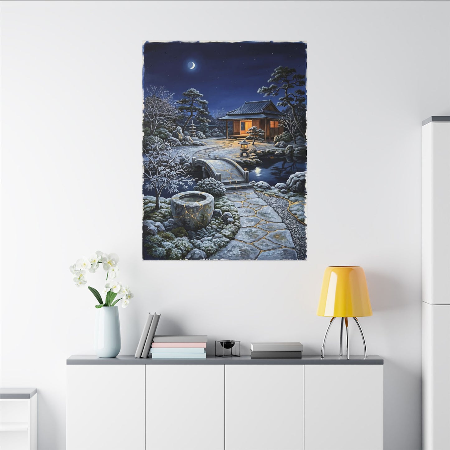 Moonlit Garden Winter Canvas Art | Kintsugi Artful Design
