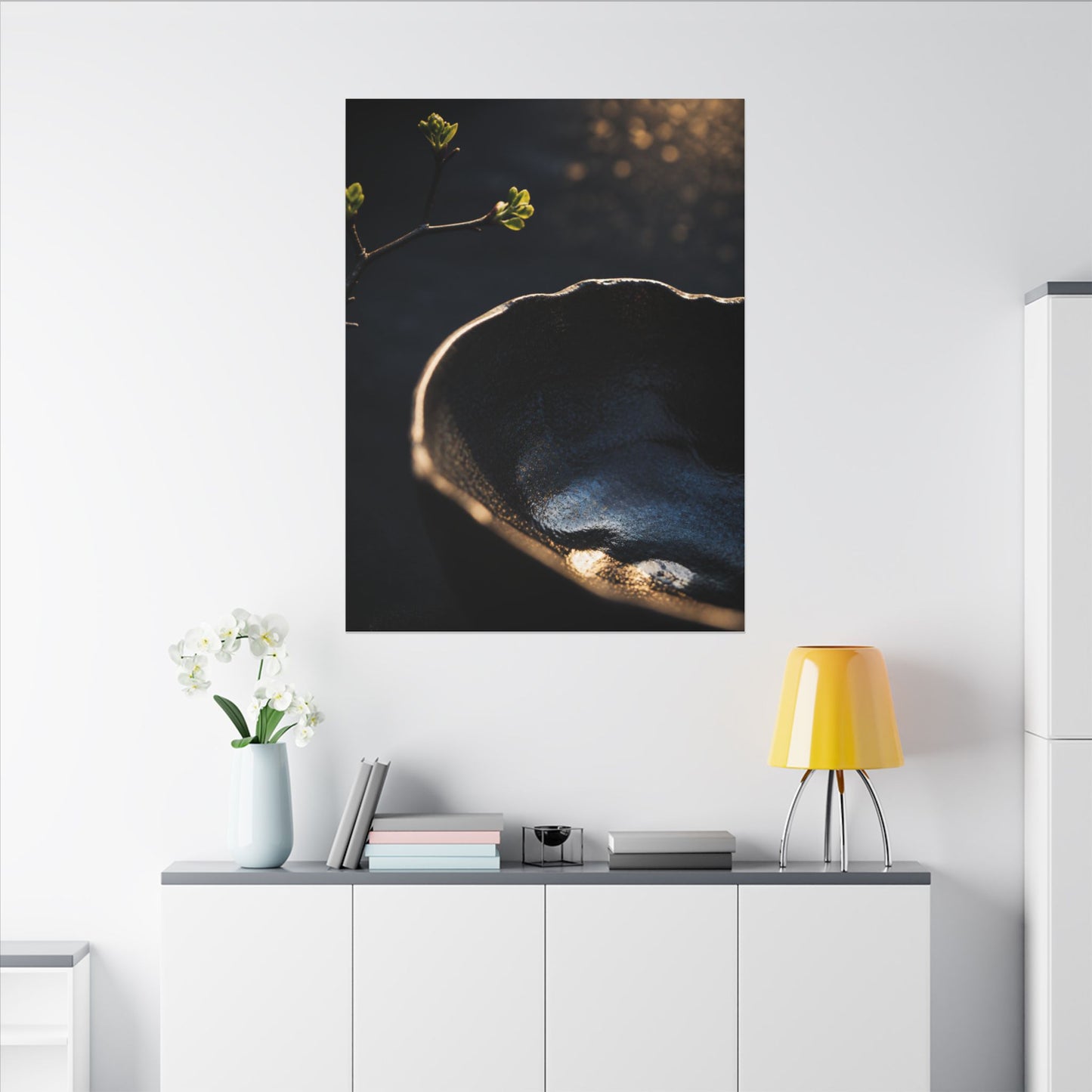 Ma Ceramic Bowl Canvas Art - Dark Japandi Shadow Zen