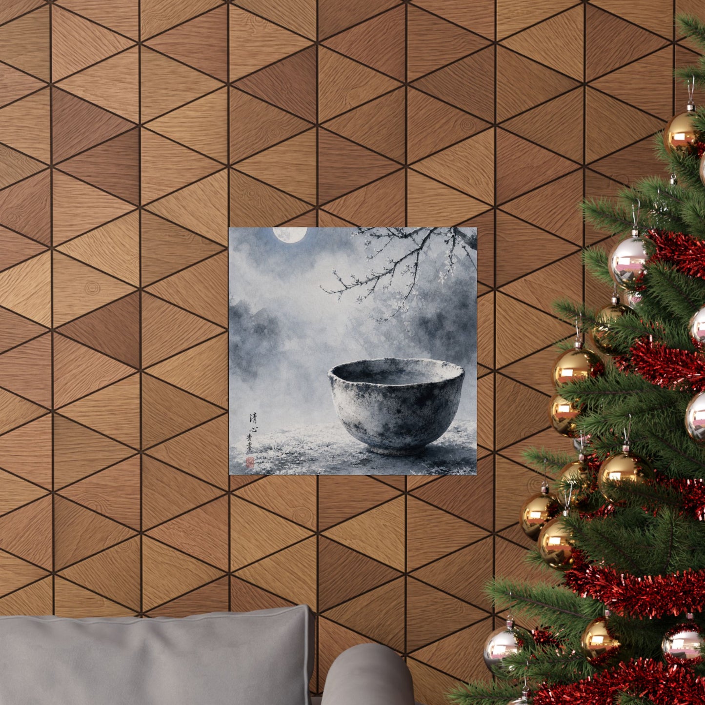 Winter Ceramic Bowl Sumi E Wall Art Print | Tranquil Decor