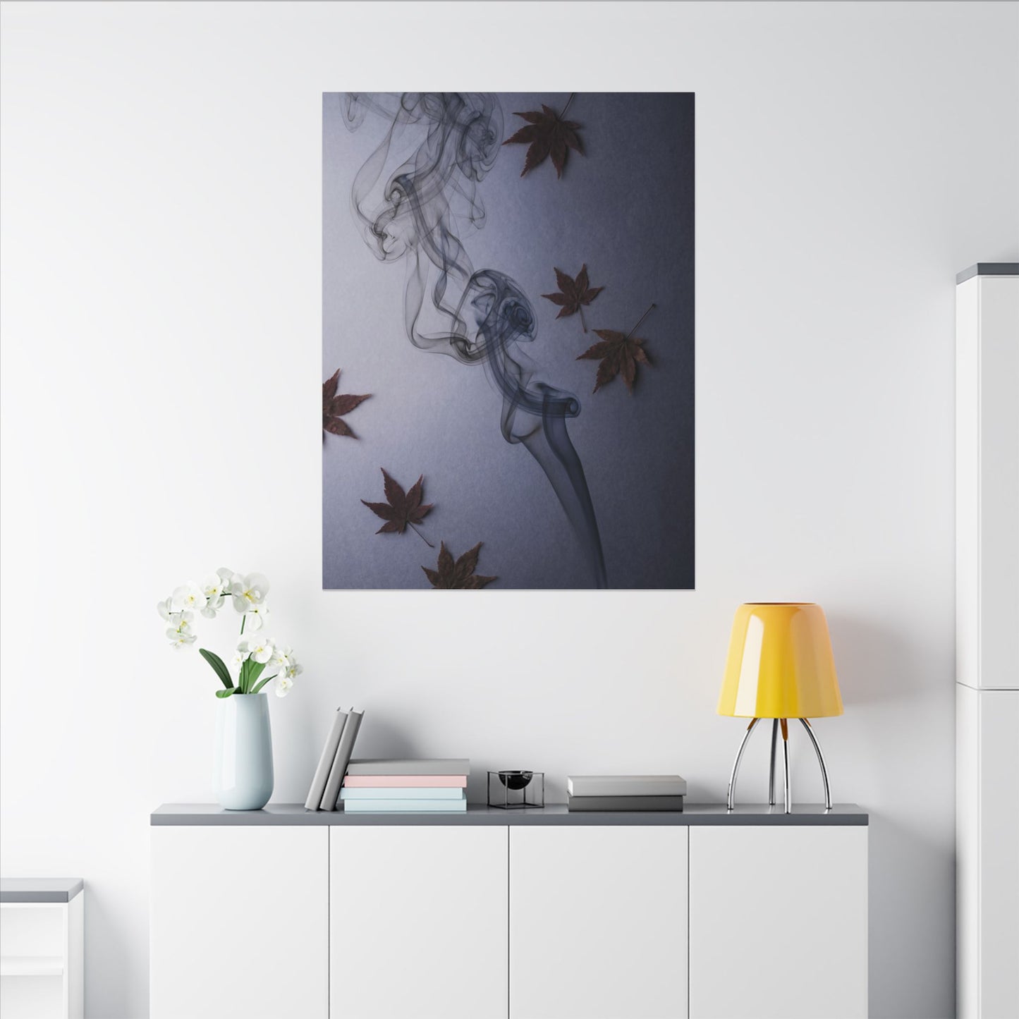 Dark Japandi Incense Smoke in Dawn | Moody Minimal Canvas Art