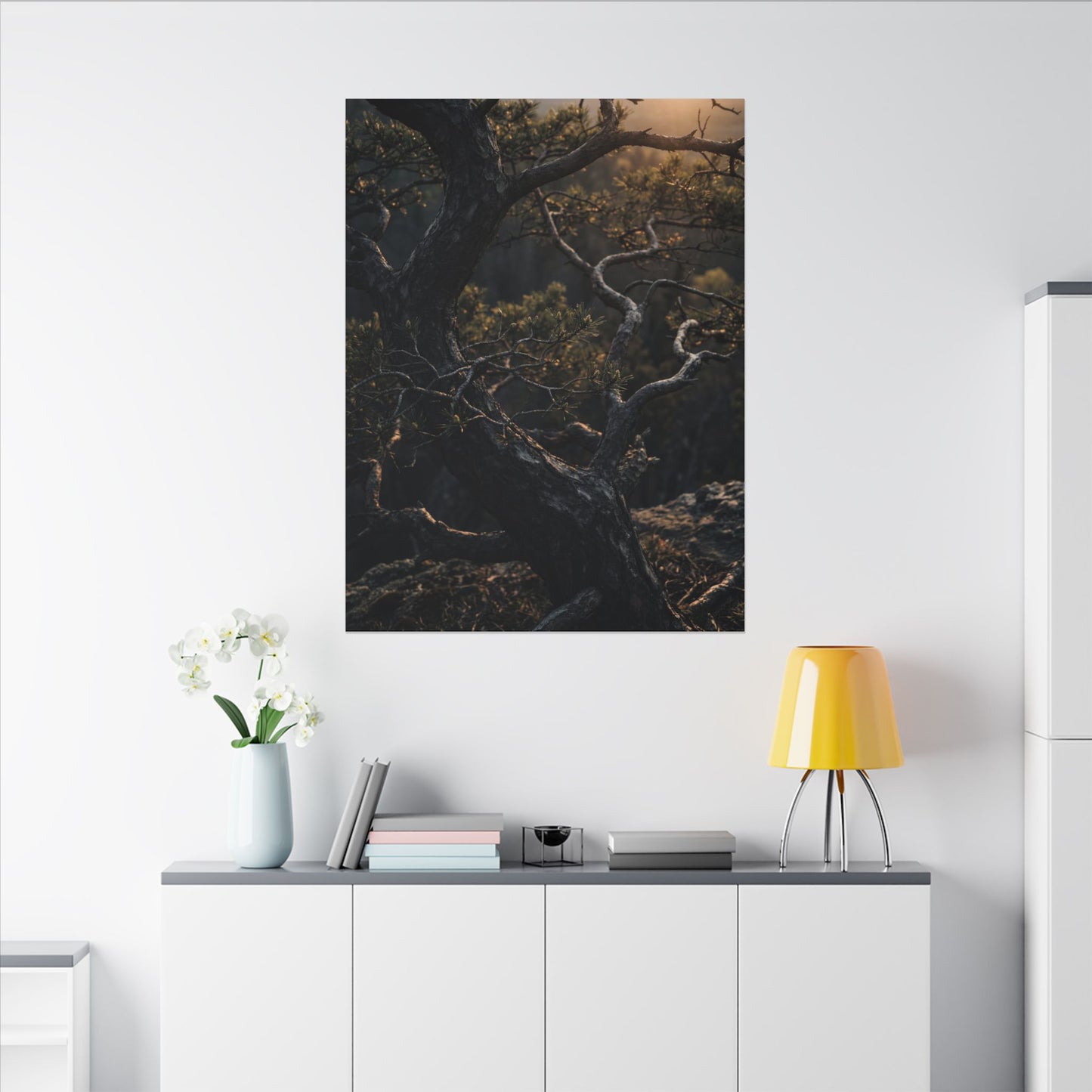 Moody Pine Tree Canvas Art - Moody Minimal Dark Japandi
