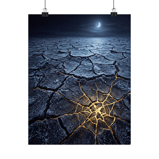 Artful Cracked Earth Wall Art Print - Gold Vein Kintsugi