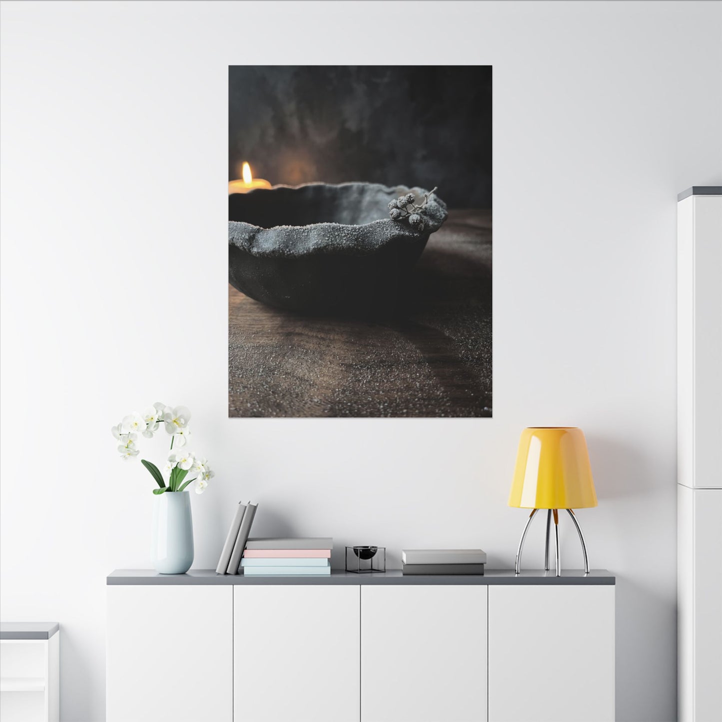Ceramic Bowl Canvas Art | Winter Dark Japandi Shadow Zen Art