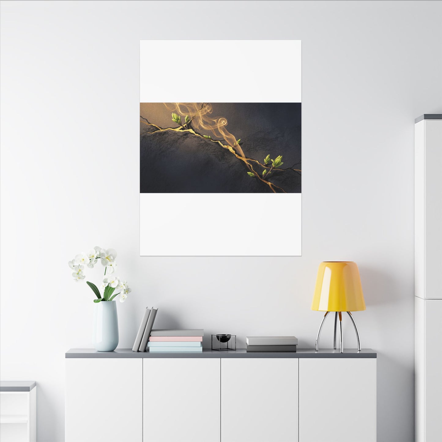 Spring Incense Smoke Gold Vein Canvas Art | Healing Decor