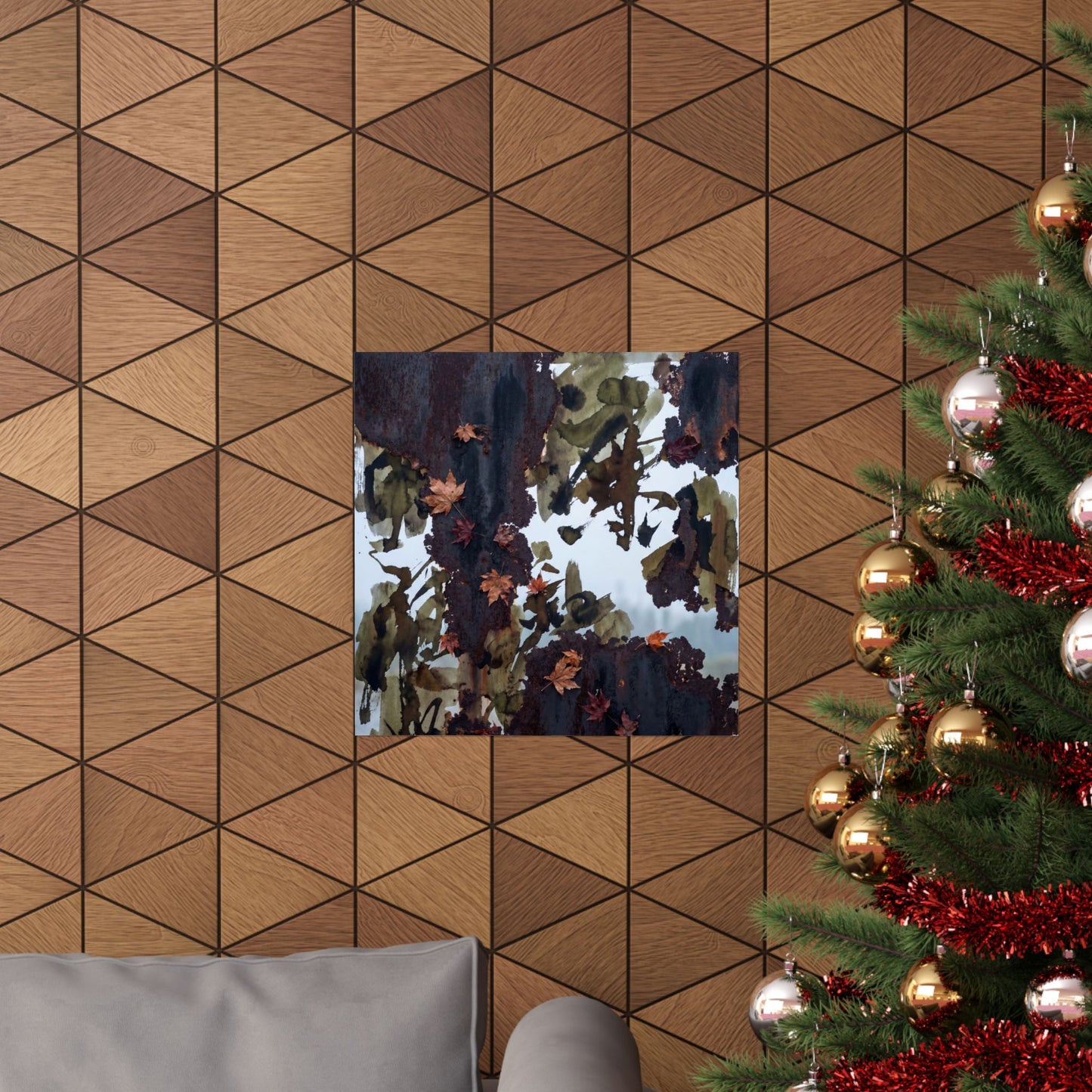 Sophisticated Rust Patina Wall Art Print - Charcoal Ink Dark Japandi