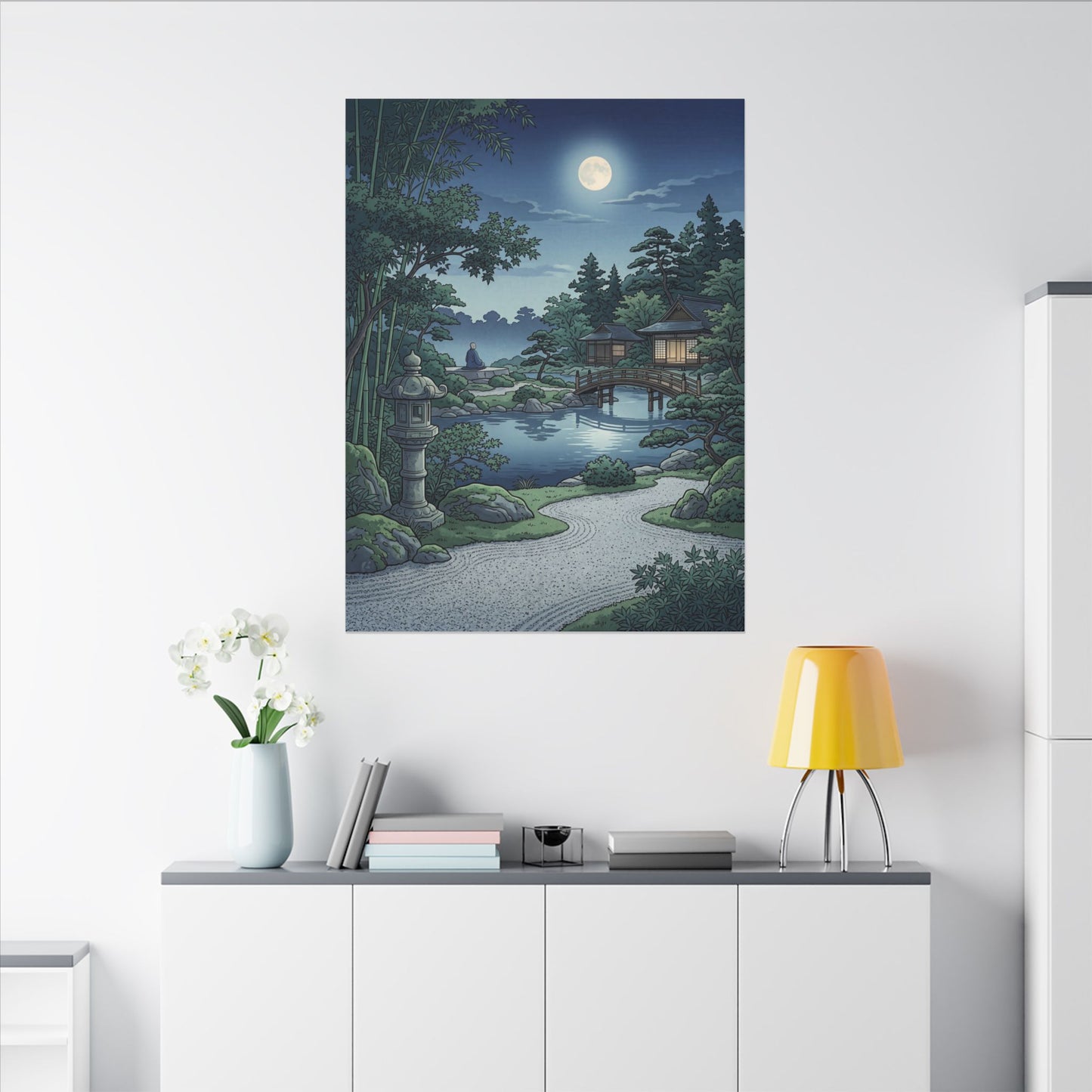 Summer Moonlit Garden Ukiyo E Inspired Canvas Art | Serene Decor
