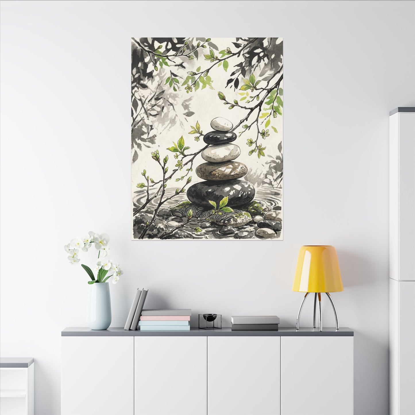 Spring River Stones Japanese Pattern Canvas Art | Elegant Decor