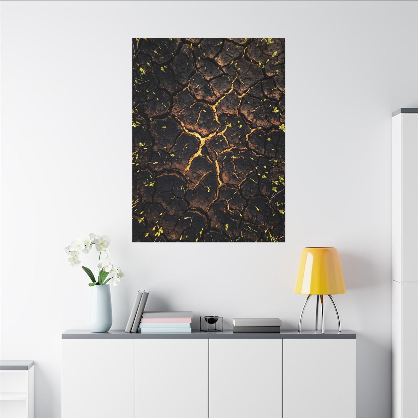 Cracked Earth Moody Minimal Canvas Art | Sophisticated Dark Japandi Art