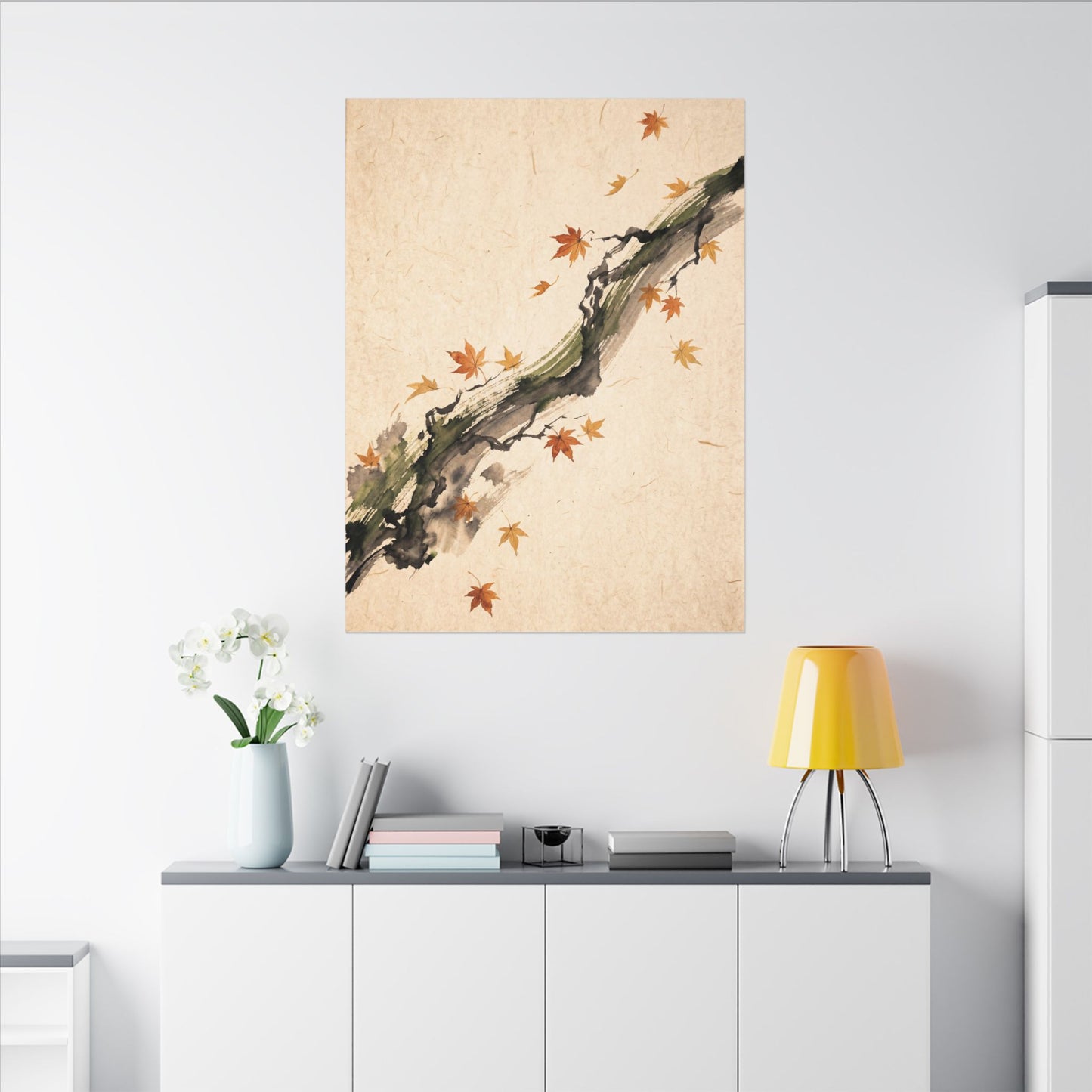 Ink Brushstroke Autumn Canvas Art | Zen Calm Design