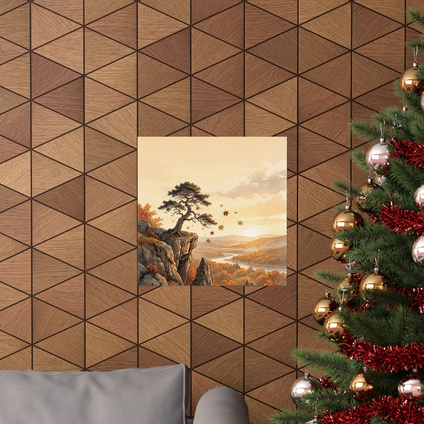 Japandi Pine Tree in Golden Hour | Japanese Pattern Wall Art Print
