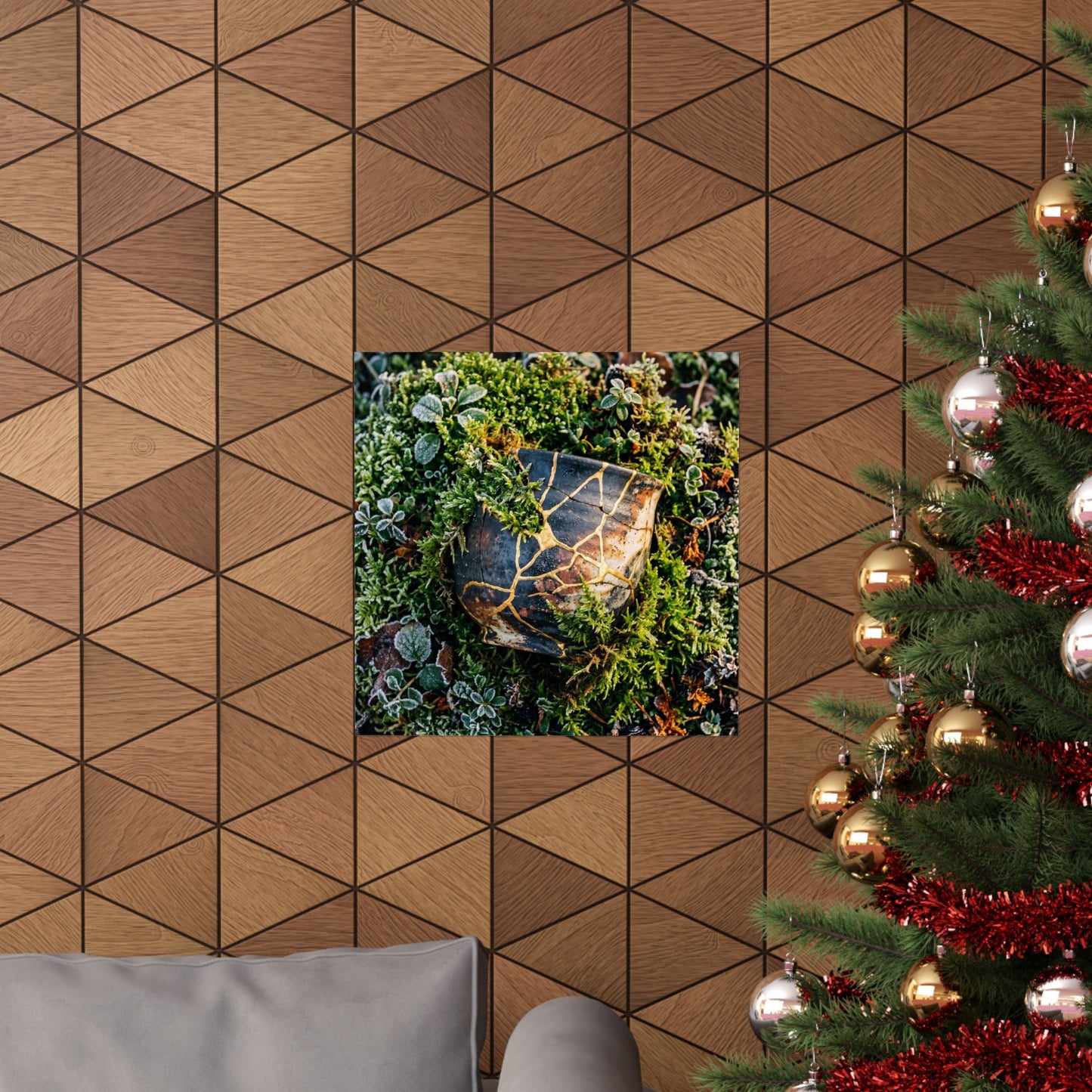 Winter Moss Close Up Gold Repair Wall Art Print | Beautiful Decor