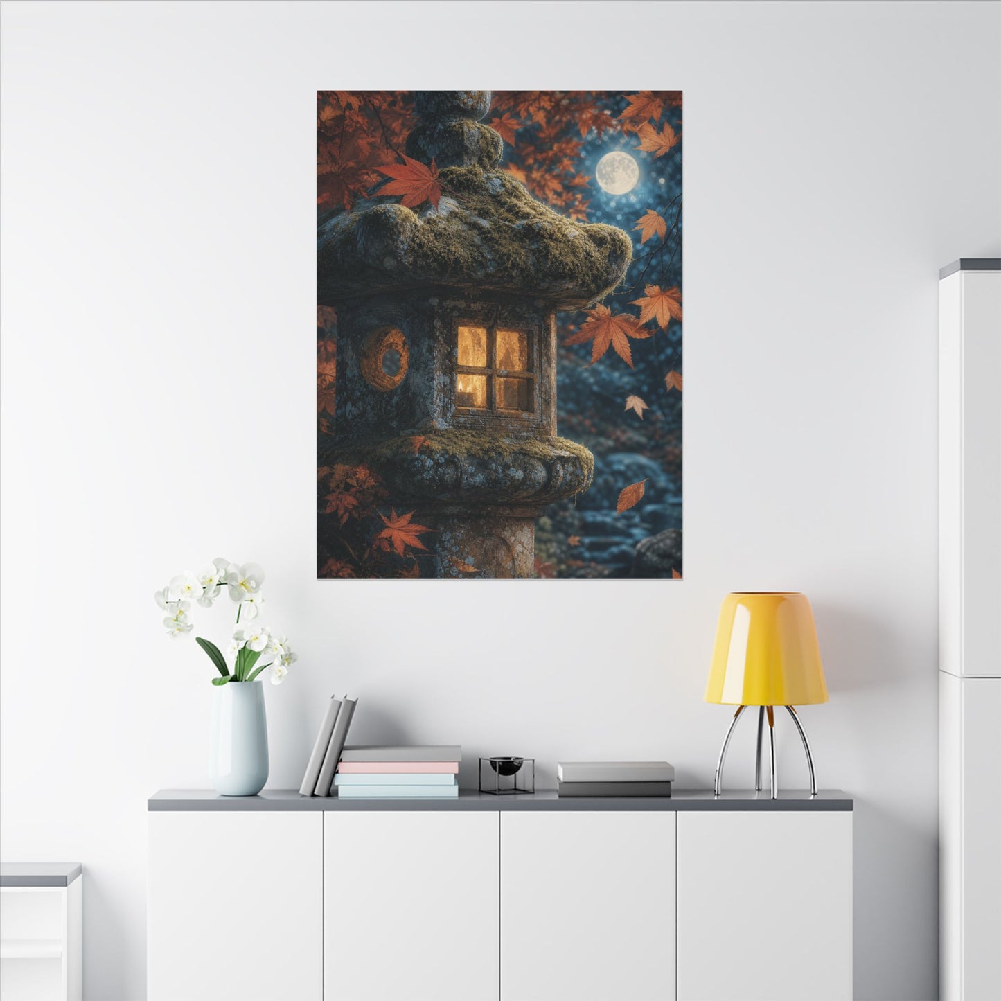Autumn Stone Lantern Forest Whimsy Canvas Art | Earthy Decor