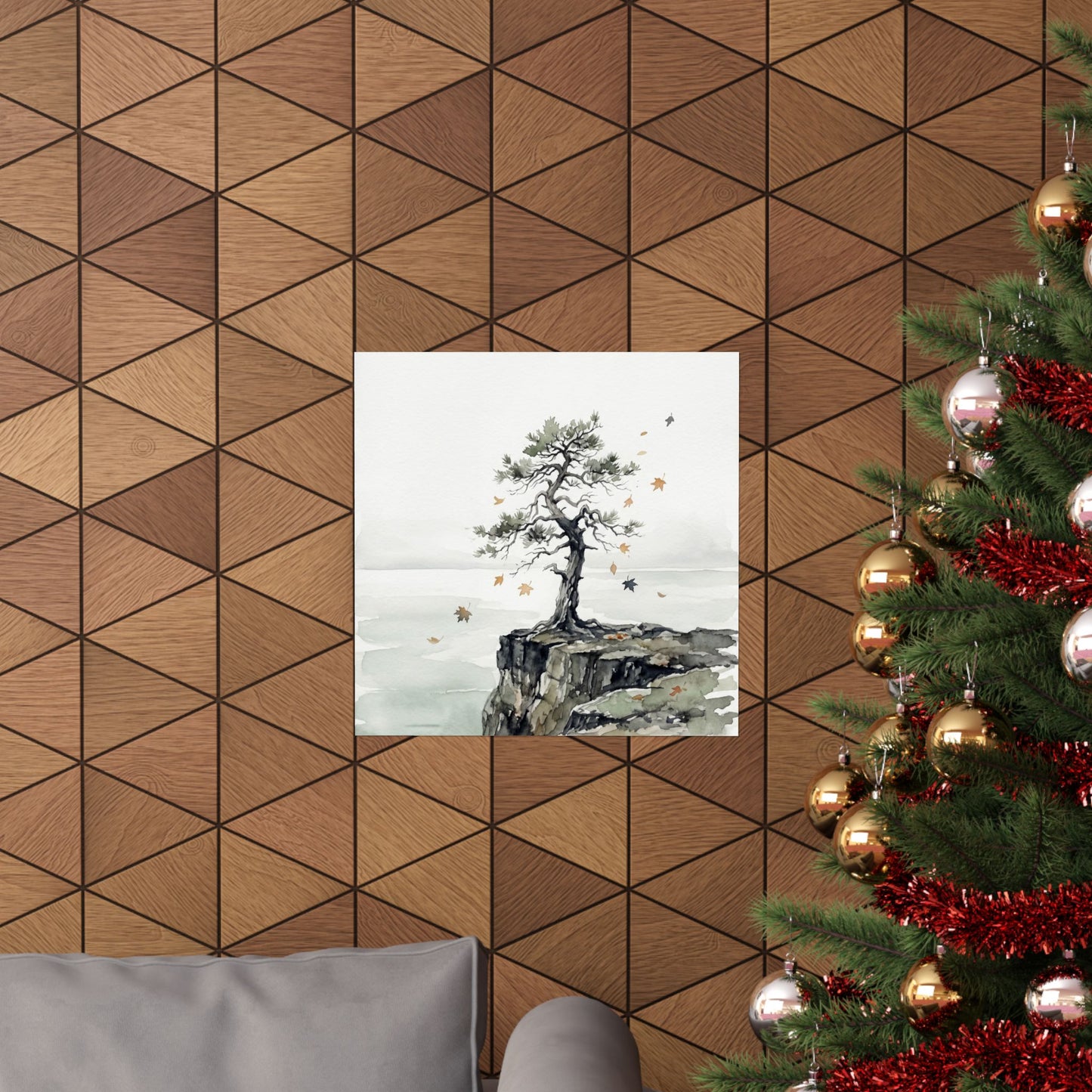 Autumn Pine Tree Watercolor Wall Art Print | Earthy Decor