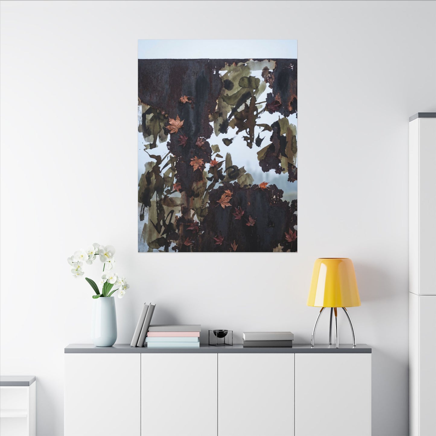 Rust Patina Charcoal Ink Canvas Art | Sophisticated Dark Japandi Art