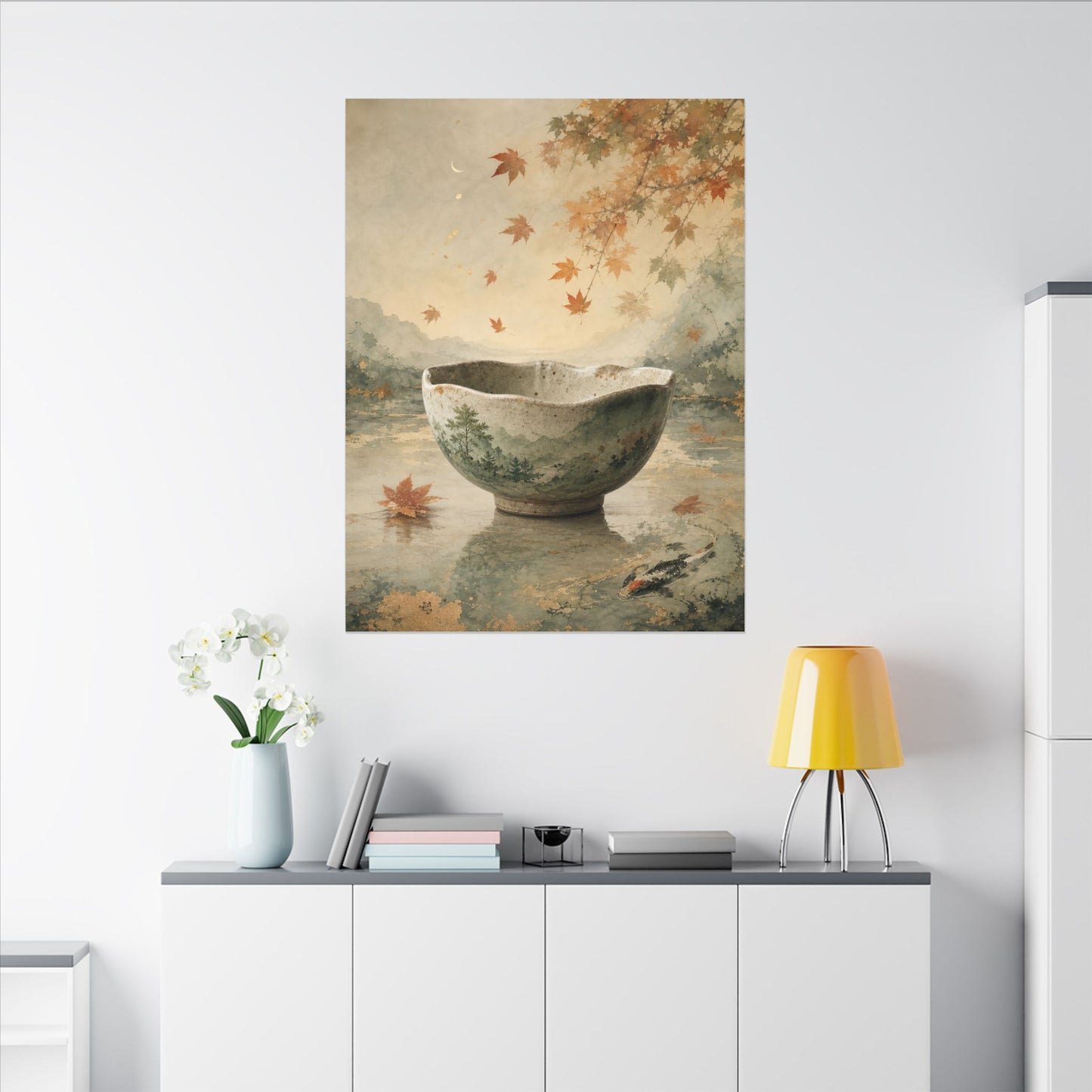 Autumn Ceramic Bowl Watercolor Canvas Art | Cozy Decor