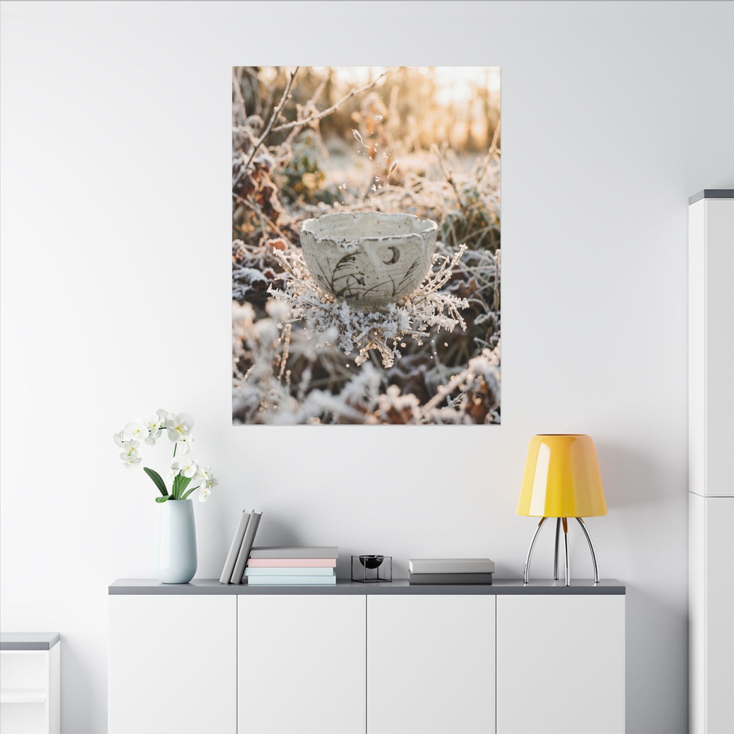 Japandi Ceramic Bowl in Golden Hour | Japanese Pattern Canvas Art