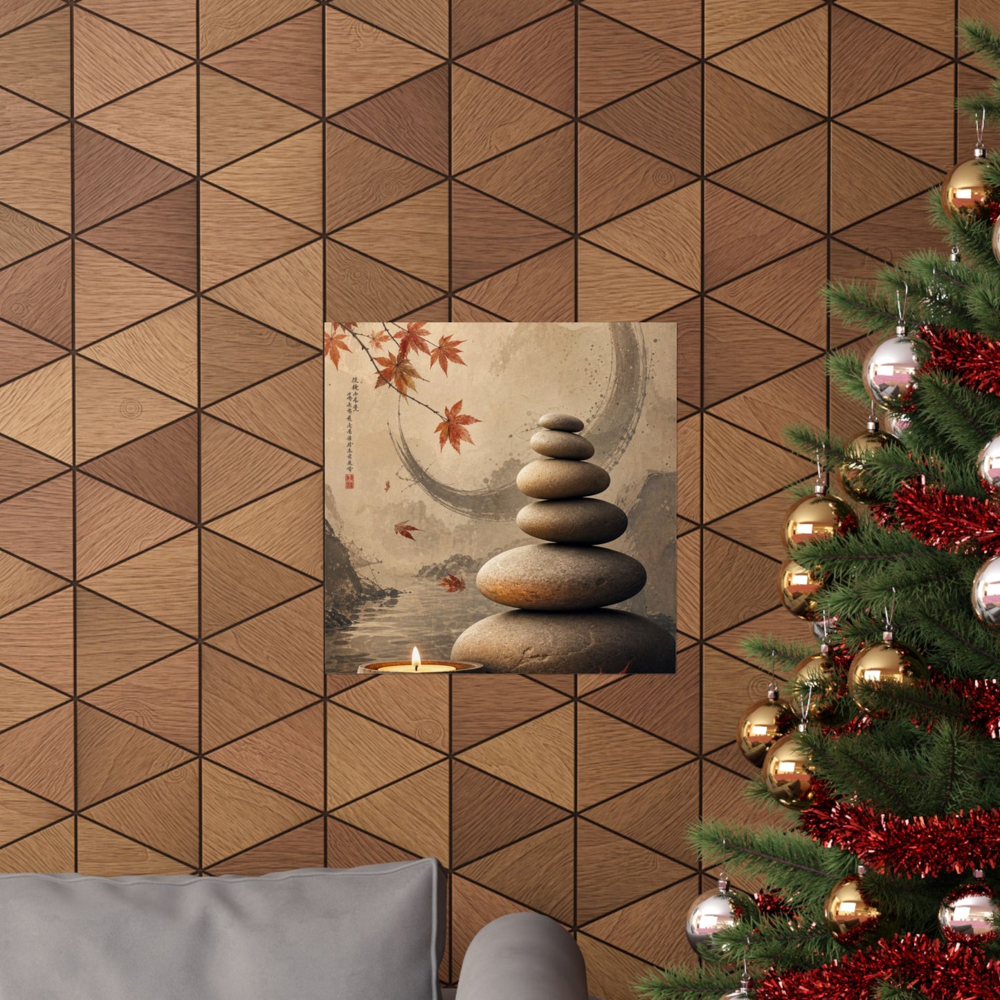 Ma River Stones Wall Art Print - Japandi Japanese Pattern