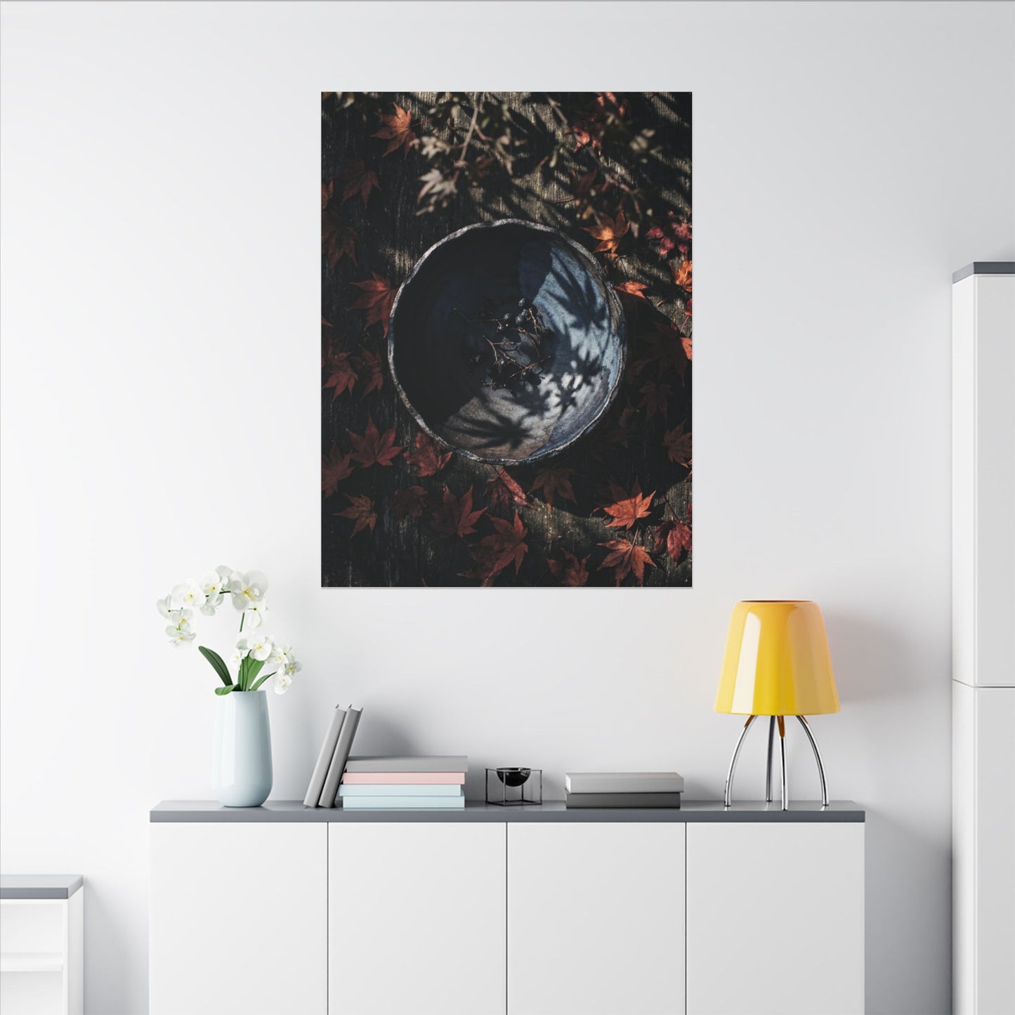 Autumn Ceramic Bowl Shadow Zen Canvas Art | Bold Decor