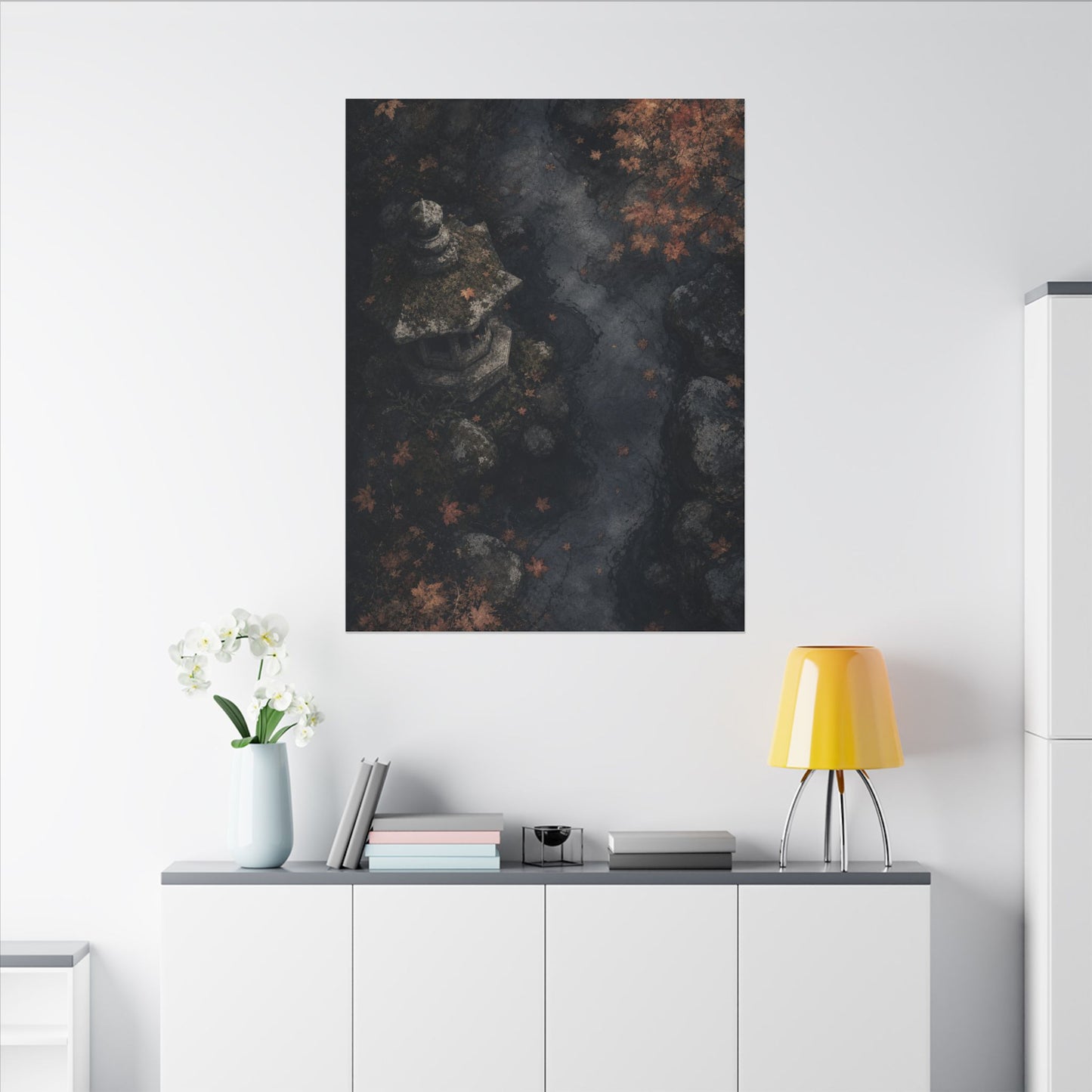 Stone Lantern Canvas Art | Autumn Japandi Texture Art