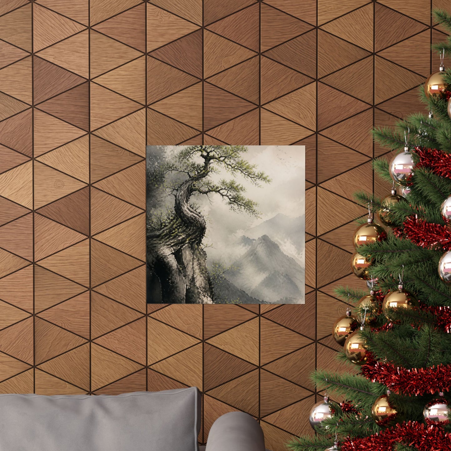 Japandi Pine Tree in Dappled | Watercolor Wall Art Print