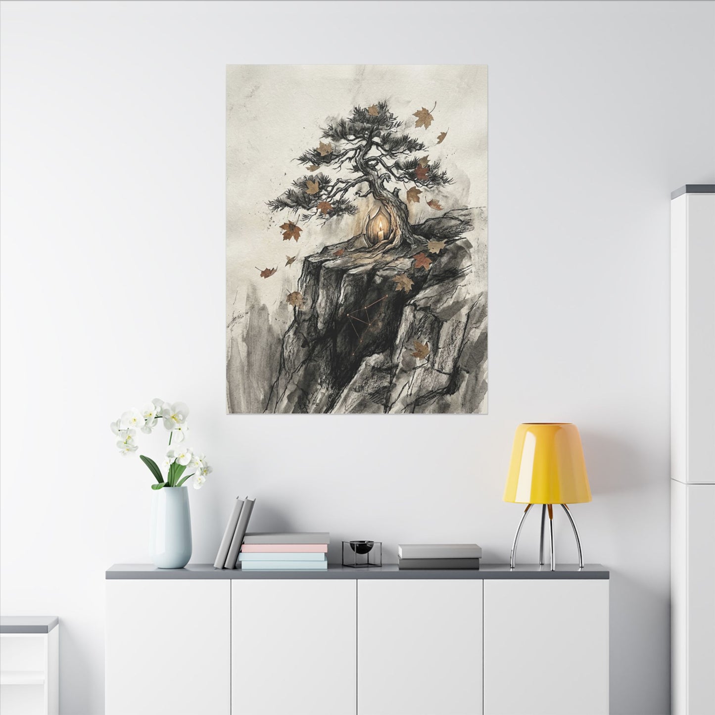 Pine Tree Autumn Canvas Art | Japandi Earthy Design