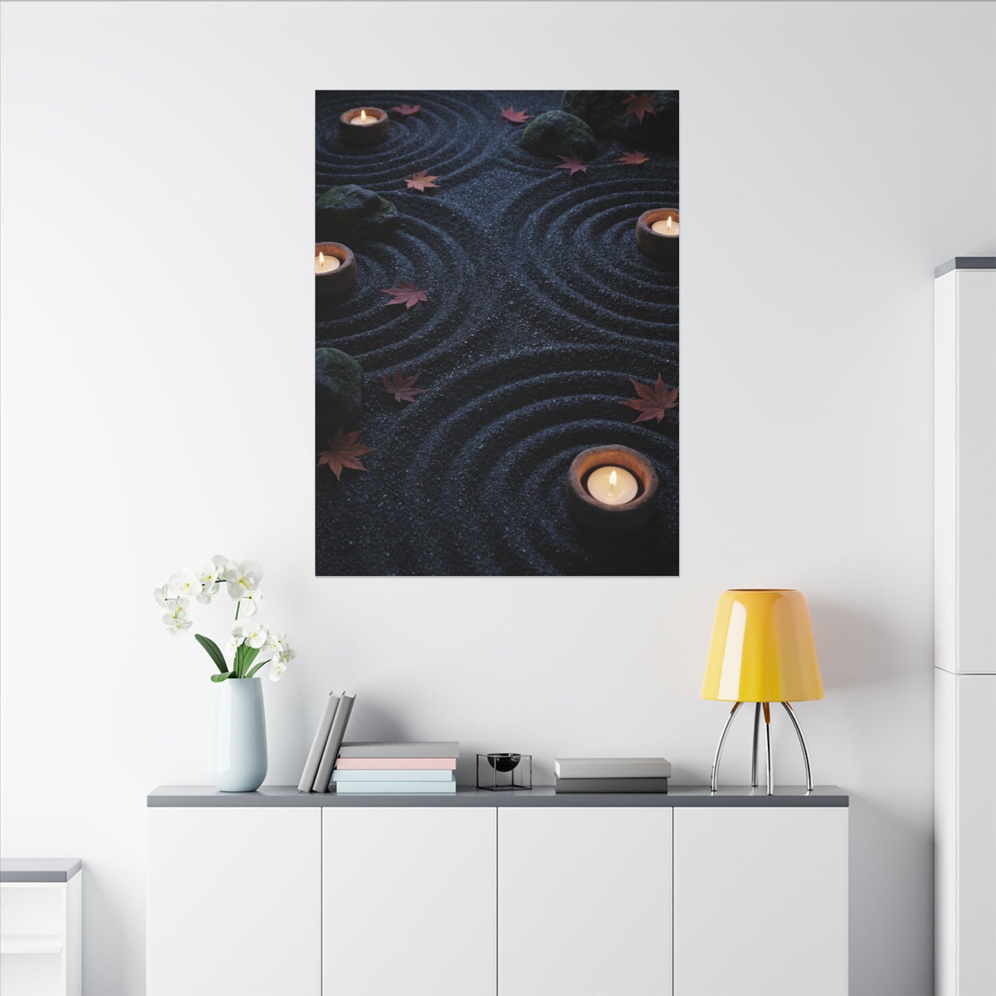 Seijaku Rock Garden Canvas Art - Dark Japandi Dark Texture