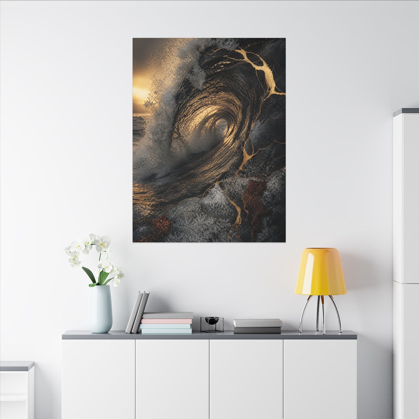 Kanso Ocean Wave Canvas Art - Kintsugi Gold Vein