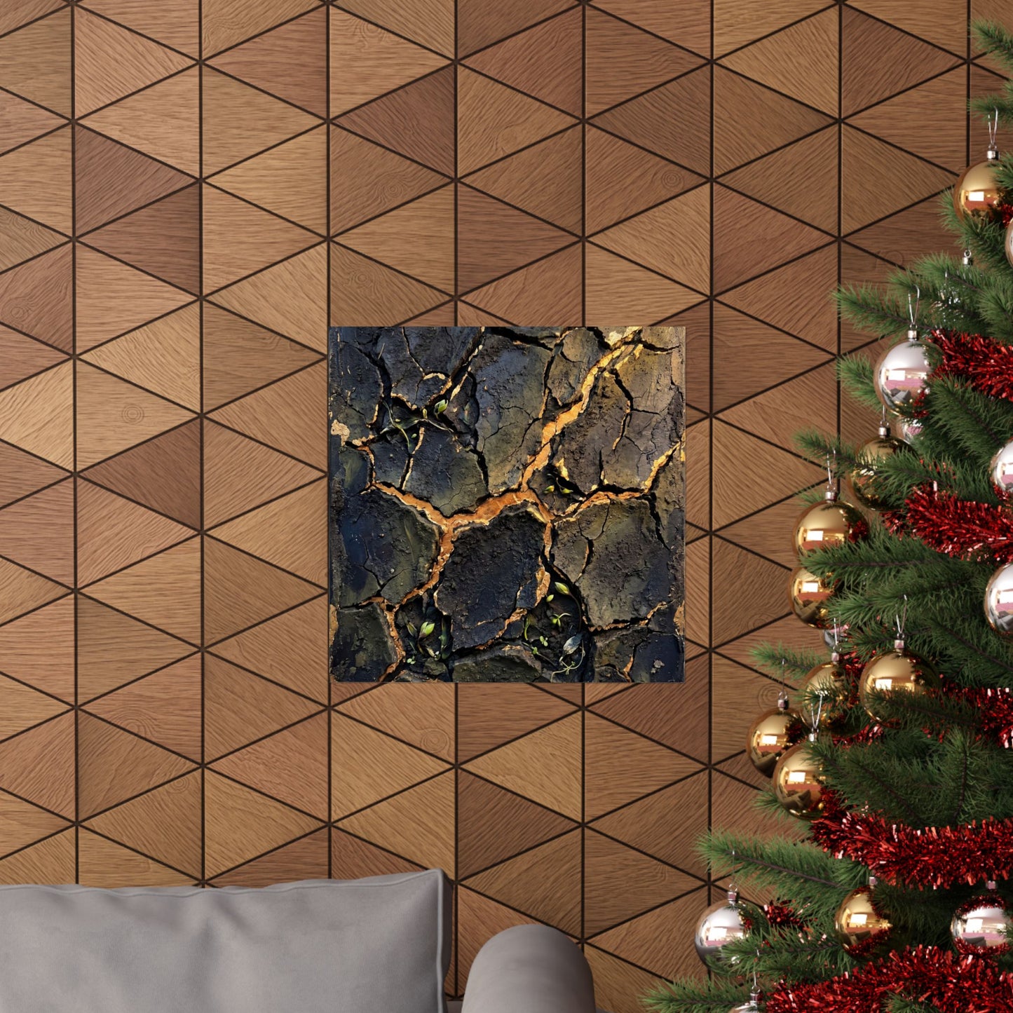 Cracked Earth Dark Texture Wall Art Print | Sophisticated Dark Japandi Art