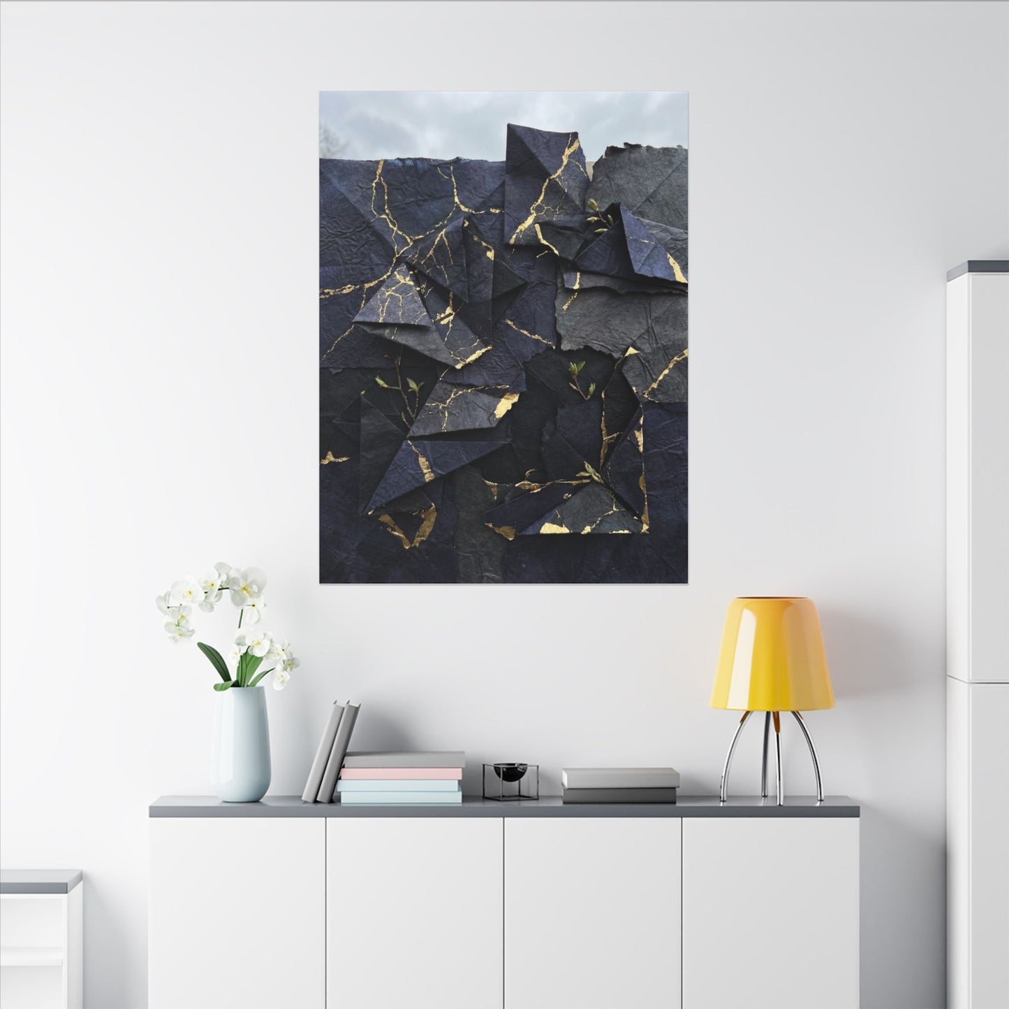 Beautiful Paper Fold Canvas Art - Crackle Gold Kintsugi