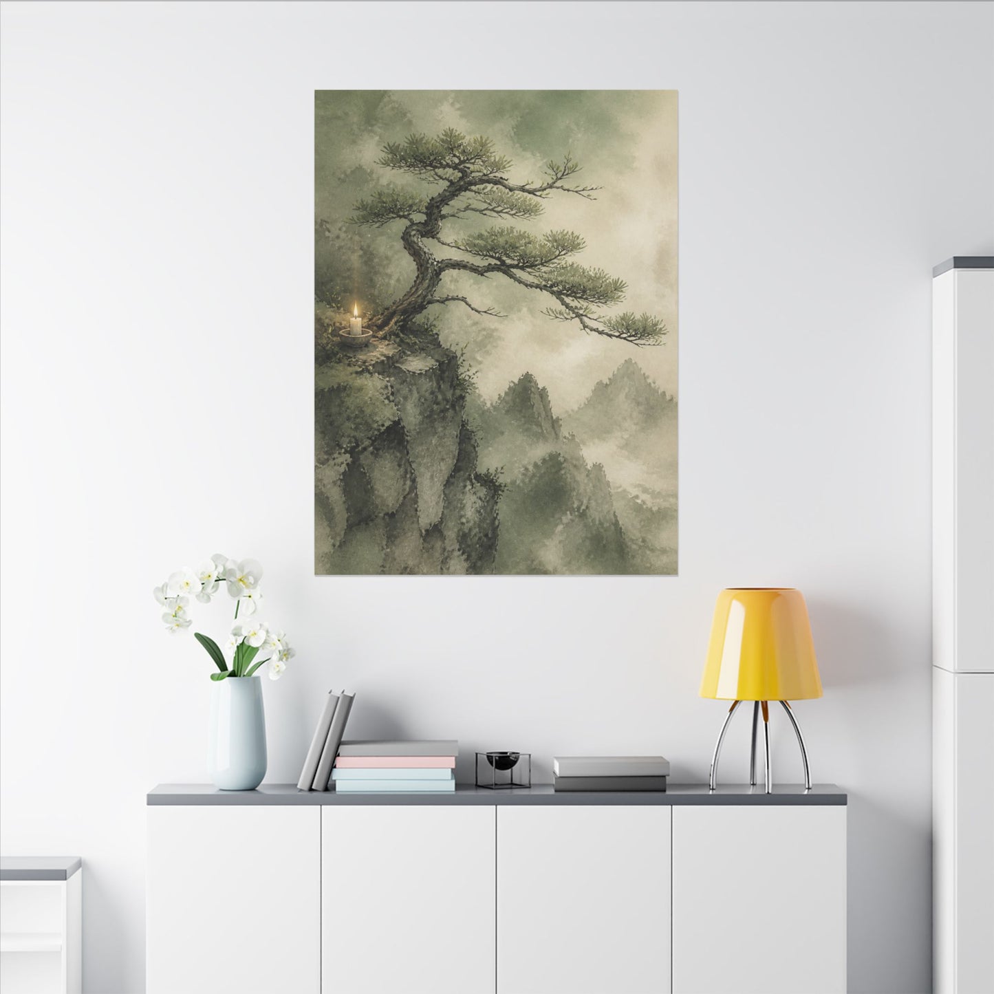 Candlelight Pine Tree Canvas Art - Japandi Kanso