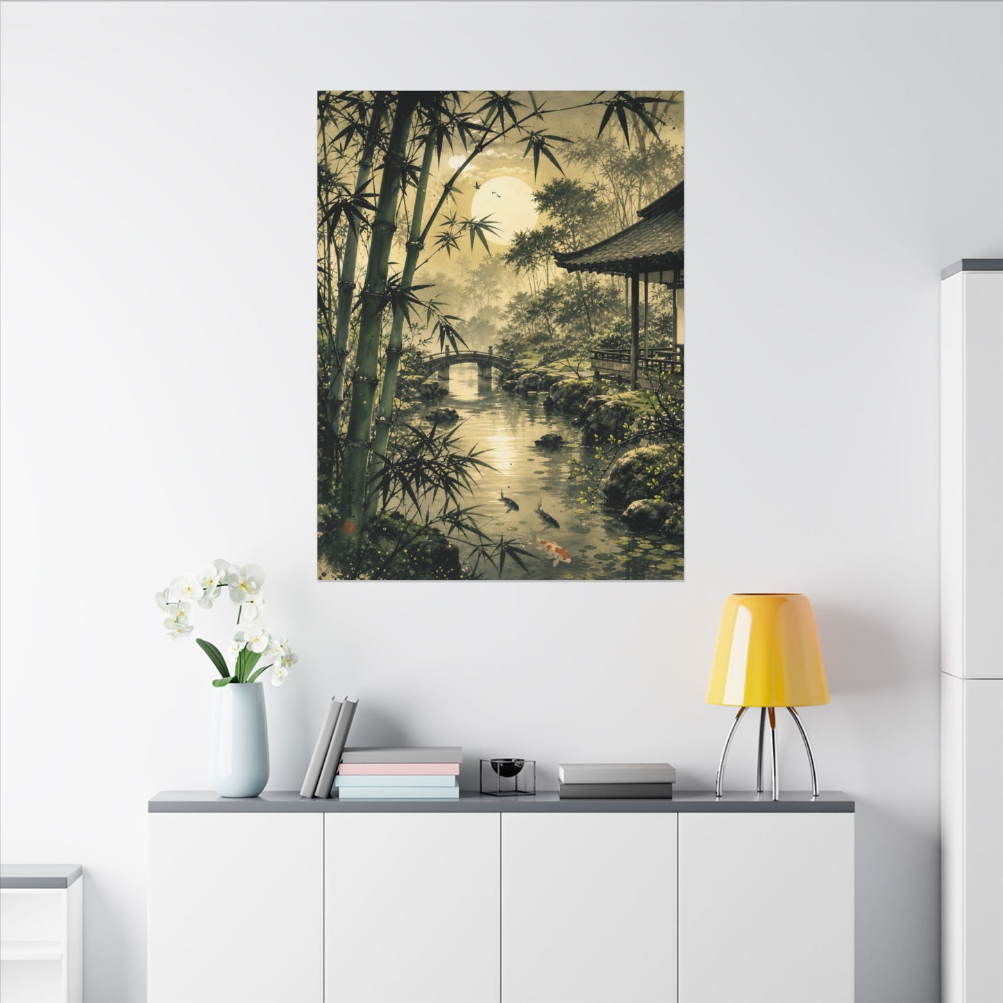 Moonlit Garden Sumi E Canvas Art | Calm Zen Art