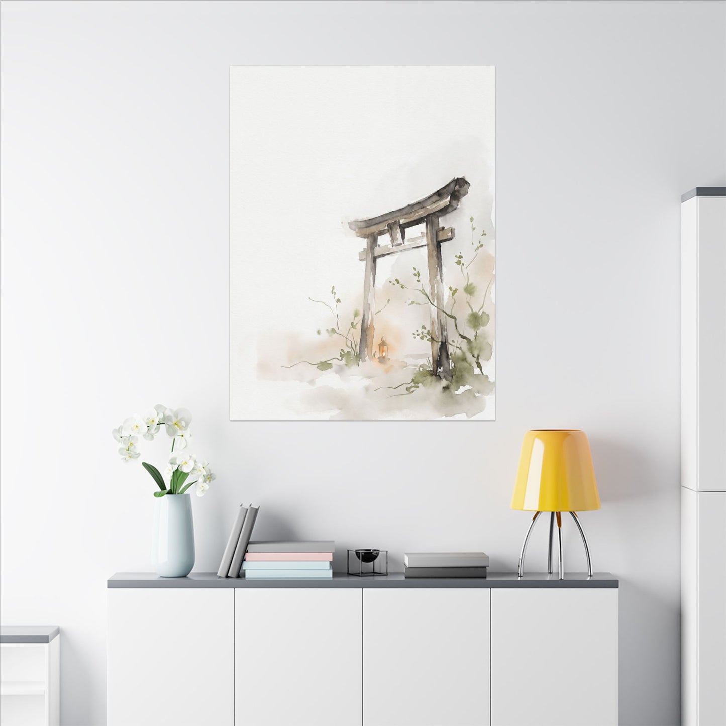 Fukinsei Torii Gate Canvas Art - Japandi Watercolor