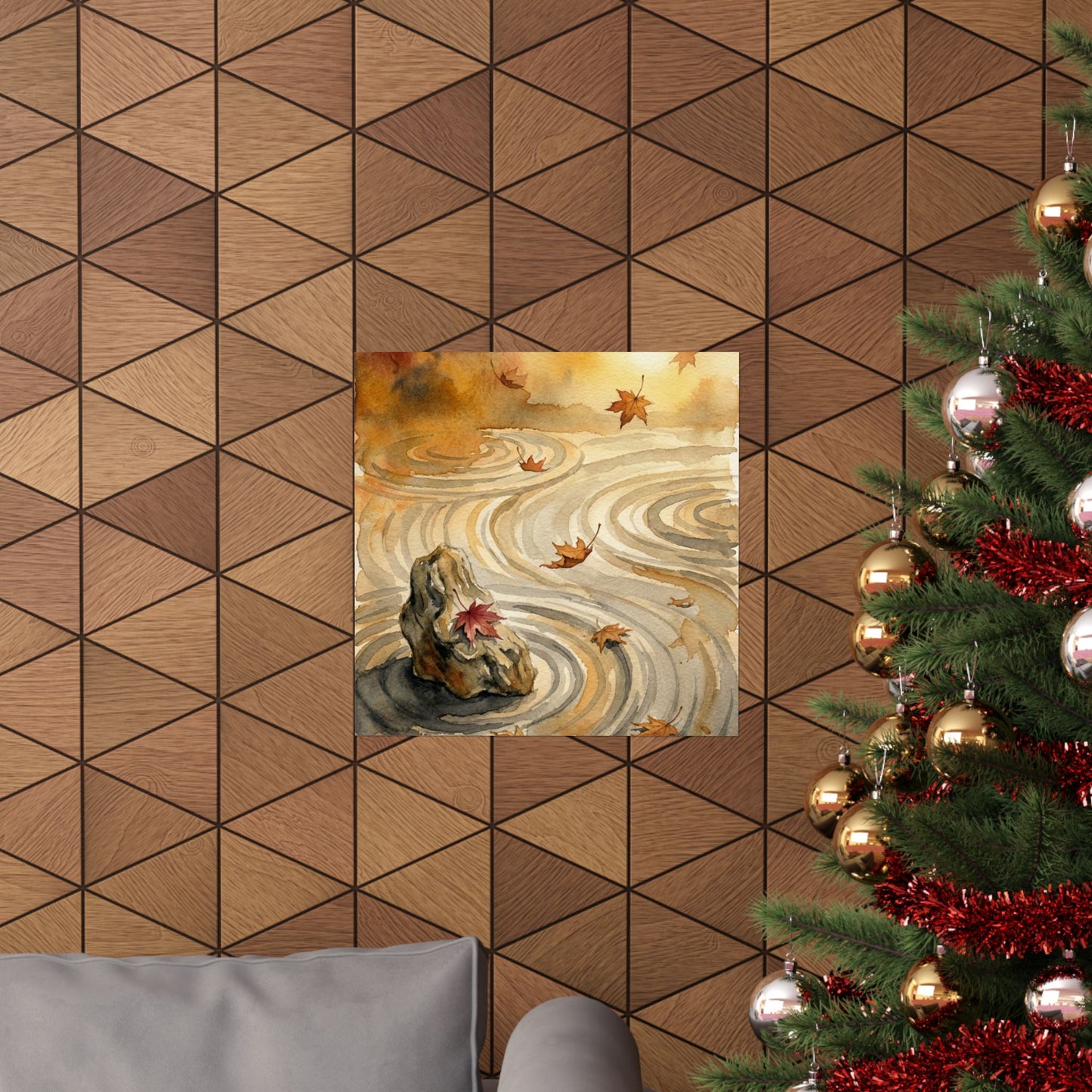 Japandi Rock Garden in Golden Hour | Watercolor Wall Art Print