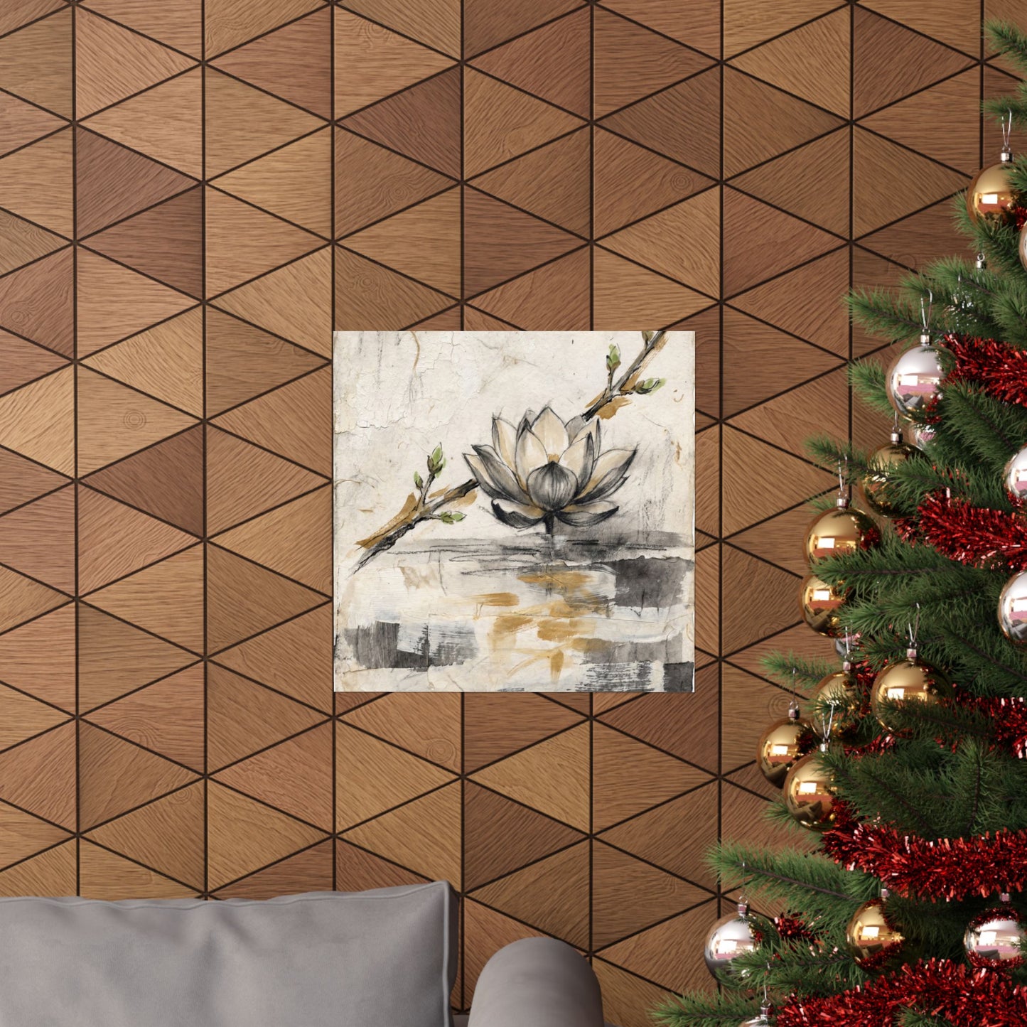 Seijaku Lotus Flower Wall Art Print - Japandi Texture