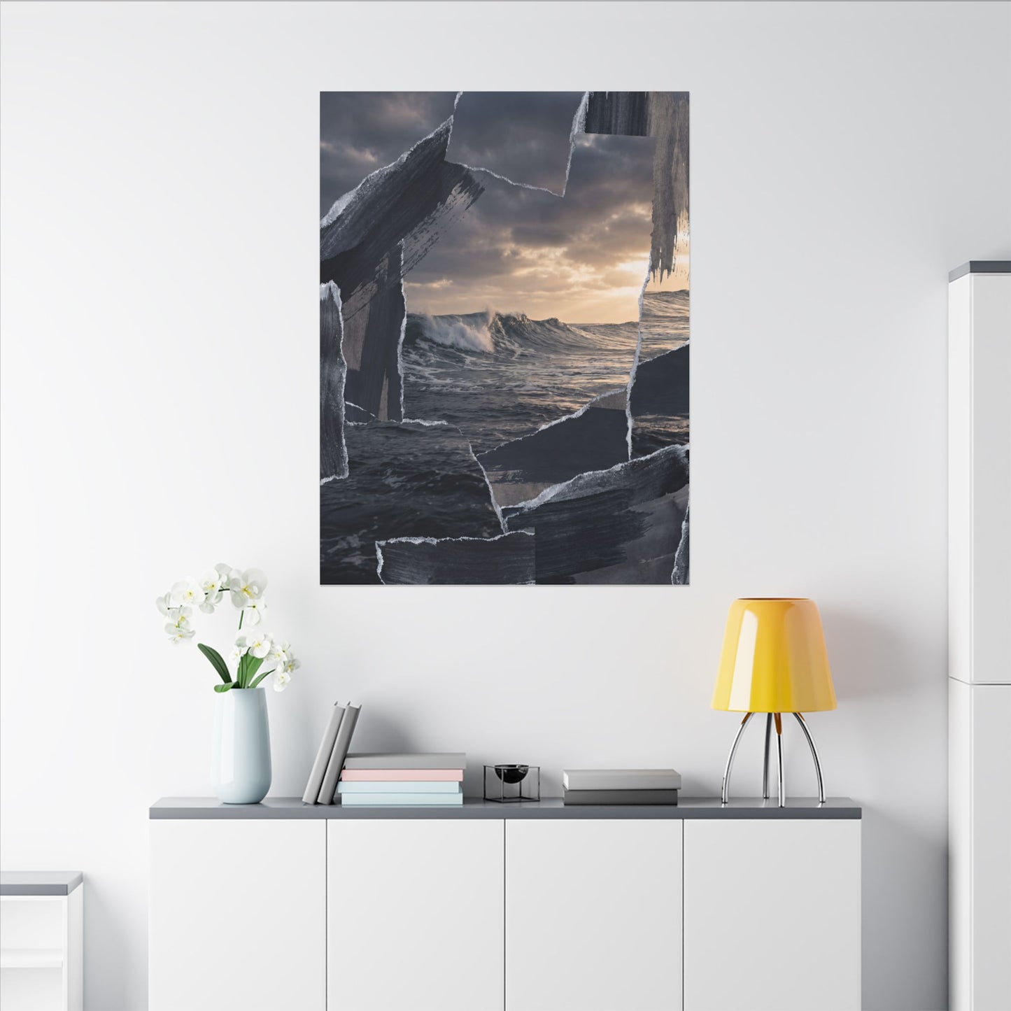 Fukinsei Ocean Wave Canvas Art - Dark Japandi Shadow Zen