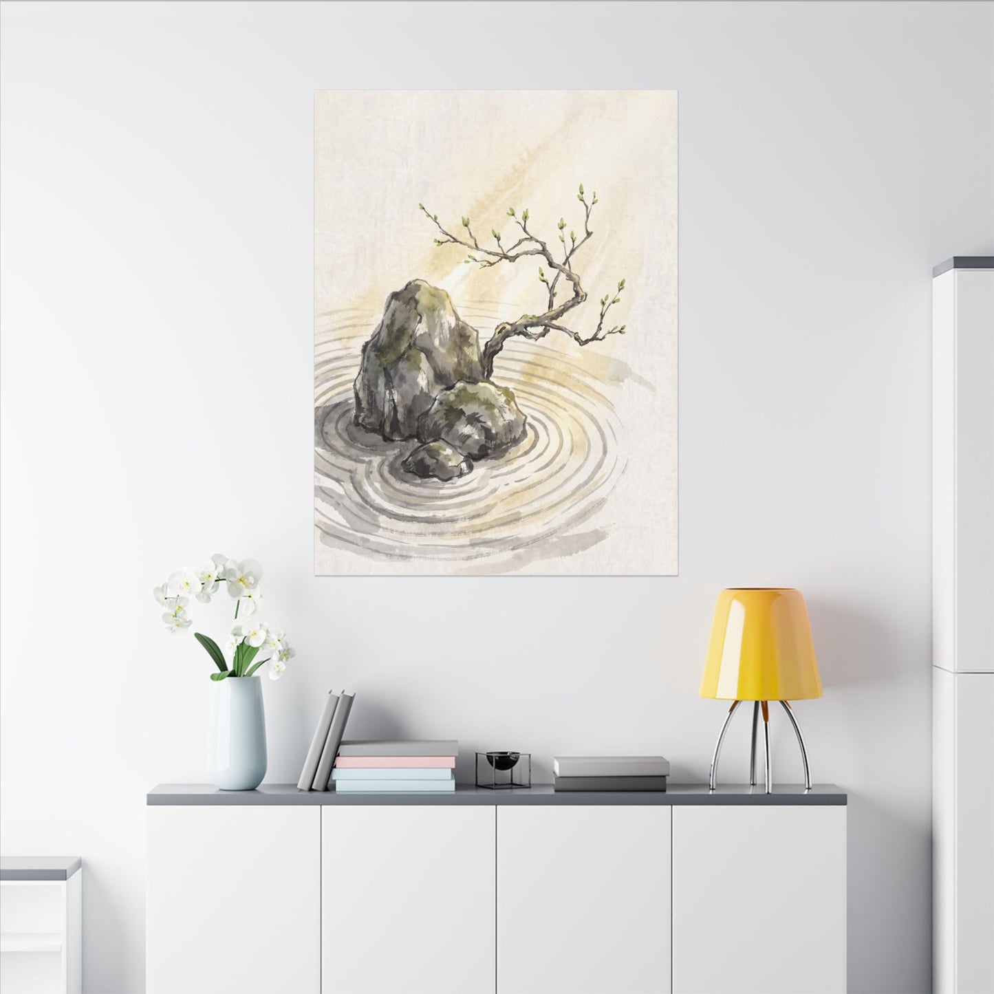 Serene Rock Garden Canvas Art - Sumi E Zen
